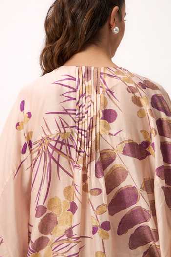 Ruchi Marodia_Pink Chanderi Round Neck, Yes Watercolor Print Kurta And Pant Set _at_Aza_Fashions