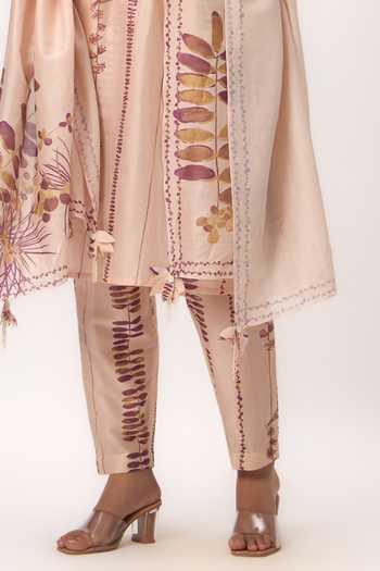 Ruchi Marodia_Pink Chanderi Round Neck, Yes Stripe Print Kurta Set _at_Aza_Fashions