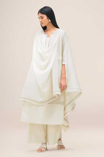 Buy_Ampm_Ivory Chanderi Notched Neck Aranya Kurta Palazzo Set _Online_at_Aza_Fashions