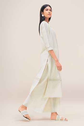 Shop_Ampm_Ivory Chanderi Notched Neck Aranya Kurta Palazzo Set _Online_at_Aza_Fashions