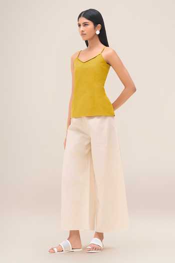 Buy_Ampm_Yellow Linen Collared Merula Tunic And Palazzo Set _Online_at_Aza_Fashions