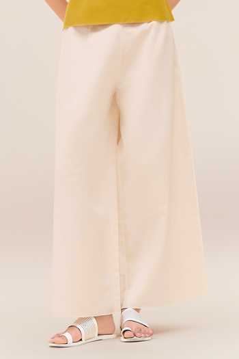 Shop_Ampm_Yellow Linen Collared Merula Tunic And Palazzo Set _Online_at_Aza_Fashions