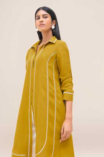Shop_Ampm_Yellow Linen Collared Merula Tunic And Palazzo Set 