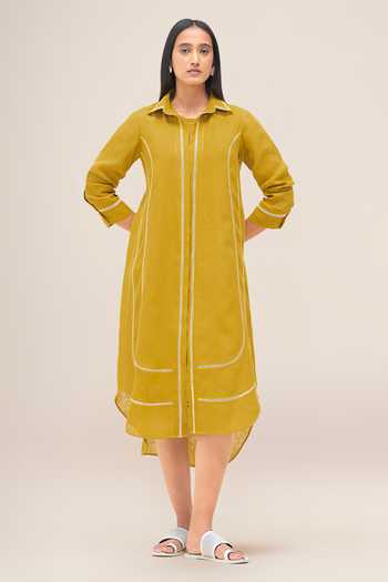 Buy_Ampm_Yellow Linen Round Neck Malkoha Shirt Dress Set 