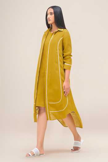 Shop_Ampm_Yellow Linen Round Neck Malkoha Shirt Dress Set 