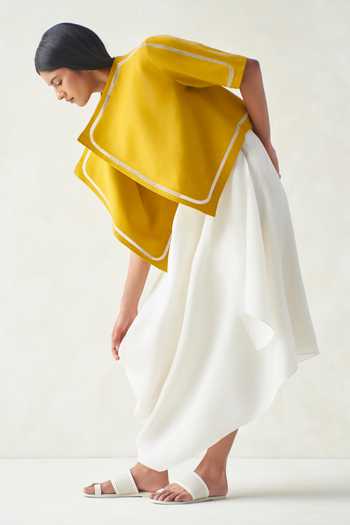 Buy_Ampm_Yellow Linen Shawl Neck Finch Oversized Lapel Jacket 