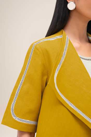 Shop_Ampm_Yellow Linen Shawl Neck Finch Oversized Lapel Jacket 