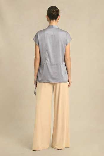 Neora By Nehal Chopra Steel Grey Crew Neck Top 