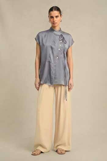 Neora By Nehal Chopra Steel Grey Crew Neck Top 