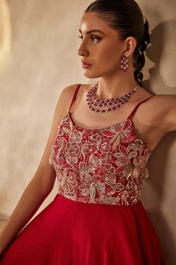 Buy_Anu Pellakuru_Red Laal Ira Embroidered Jumpsuit _Online_at_Aza_Fashions