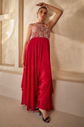 Shop_Anu Pellakuru_Red Laal Ira Embroidered Jumpsuit _Online_at_Aza_Fashions