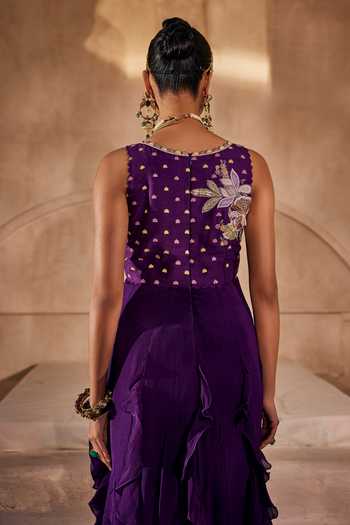 Anu Pellakuru_Purple Silk, Chiffon Beads, Cut Work Scoop Neck Mehrunisa Embroidered Gown _Online_at_Aza_Fashions