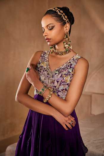 Buy_Anu Pellakuru_Purple Silk, Chiffon Beads, Cut Work Scoop Neck Mehrunisa Embroidered Gown _Online_at_Aza_Fashions