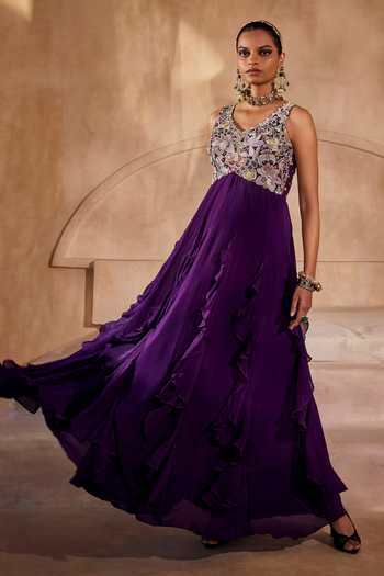 Shop_Anu Pellakuru_Purple Silk, Chiffon Beads, Cut Work Scoop Neck Mehrunisa Embroidered Gown _Online_at_Aza_Fashions