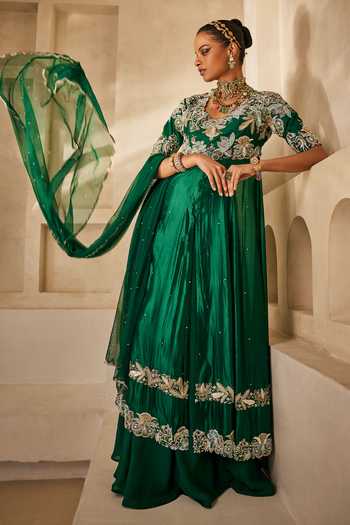 Anu Pellakuru Emerald Green , Chiffon, Organza, Chinon, Net Mehra Anarkali Set Online at Aza Fashions Anu Pellakuru_Emerald Green , Chiffon, Organza, Chinon, Net Mehra Anarkali Set _Online_at_Aza_Fashions