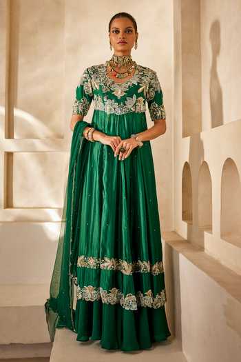 Anu Pellakuru Emerald Green , Chiffon, Organza, Chinon, Net Mehra Anarkali Set at Aza Fashions Anu Pellakuru_Emerald Green , Chiffon, Organza, Chinon, Net Mehra Anarkali Set _at_Aza_Fashions