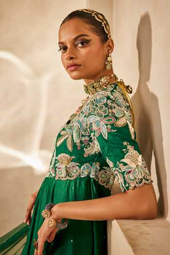 Buy Anu Pellakuru Emerald Green , Chiffon, Organza, Chinon, Net Mehra Anarkali Set Buy_Anu Pellakuru_Emerald Green , Chiffon, Organza, Chinon, Net Mehra Anarkali Set