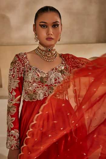Anu Pellakuru_Orange , , Chiffon, Kesari Embroidered Anarkali Set _Online_at_Aza_Fashions