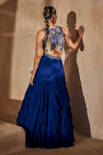 Anu Pellakuru Raaga Embroidered Blouse & Ruffled Lehenga Set 