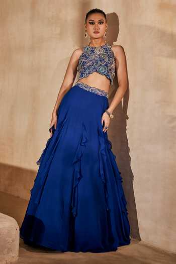 Anu Pellakuru Raaga Embroidered Blouse & Ruffled Lehenga Set 