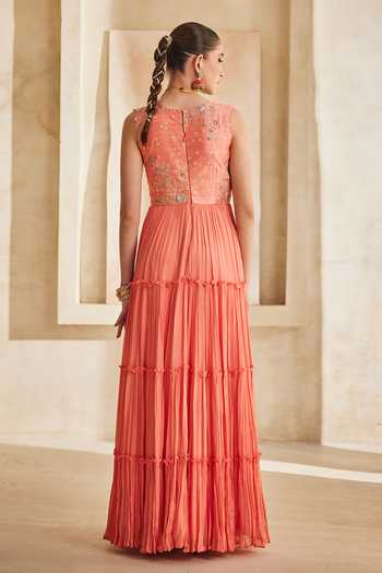 Anu Pellakuru Leher Hand Embroidered Bodice Tiered Gown 