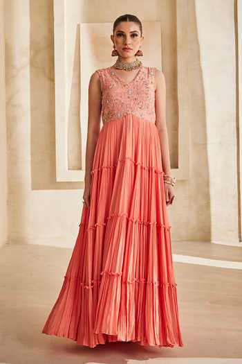 Anu Pellakuru Leher Hand Embroidered Bodice Tiered Gown 