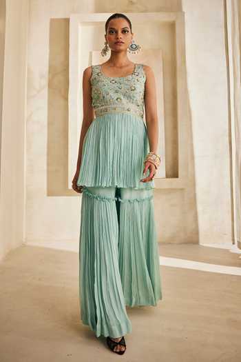 Anu Pellakuru Vaani Embroidered Peplum Kurta & Sharara Set 