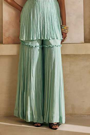 Buy_Anu Pellakuru_Blue Silk, Chiffon Scoop Neck Vaani Embroidered Peplum Kurta And Sharara Set _Online_at_Aza_Fashions