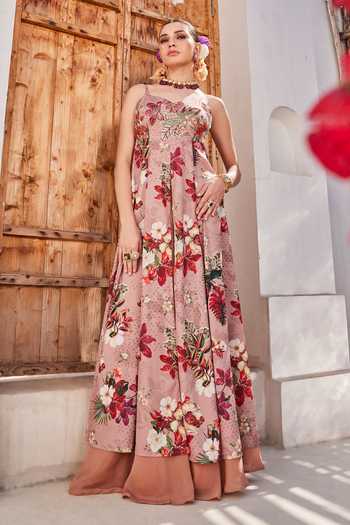 Anu Pellakuru Saanjh Foral Print Slit Anarkali & Palazzo Set 