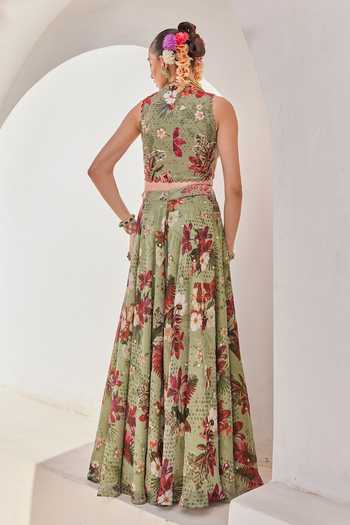 Anu Pellakuru Sufi Floral Print Waistcoat & Palazzo Set 