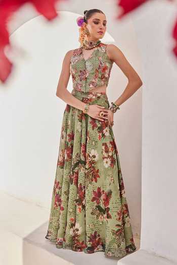 Anu Pellakuru Sufi Floral Print Waistcoat & Palazzo Set 