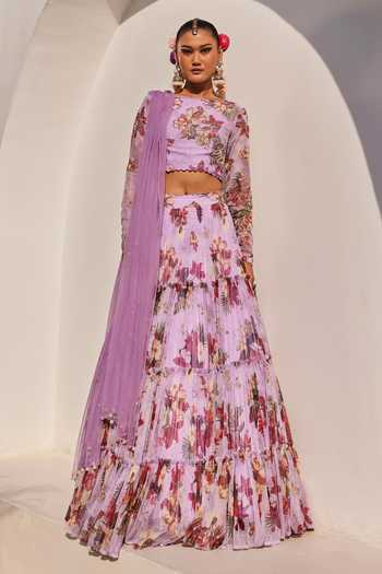 Anu Pellakuru Meher Floral Print Tiered Lehenga Set 