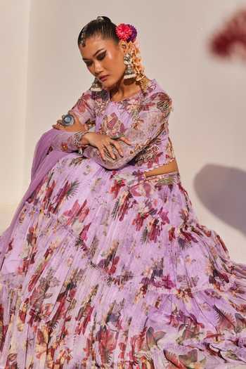 Shop_Anu Pellakuru_Purple Net Meher Floral Print Tiered Lehenga Set 