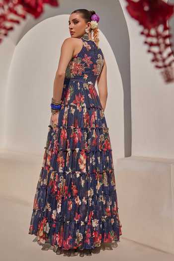 Anu Pellakuru Zeenat Floral Print Frill Tiered Gown 