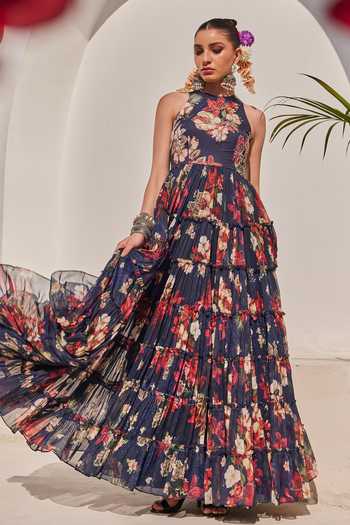 Anu Pellakuru Zeenat Floral Print Frill Tiered Gown 