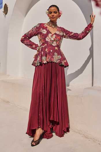 Anu Pellakuru Zehra Floral Print Peplum Gown 