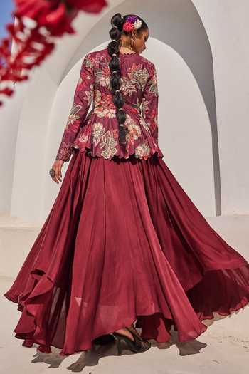 Anu Pellakuru Zehra Floral Print Peplum Gown 