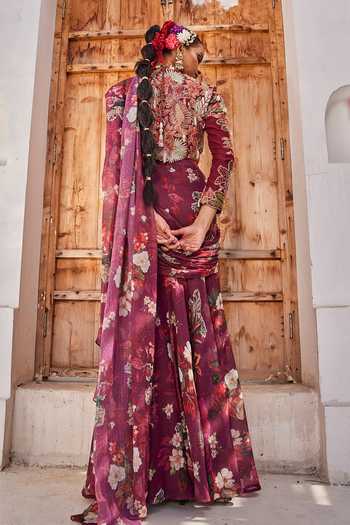 Anu Pellakuru Zehra Floral Print Pre-Draped Saree With Blouse 