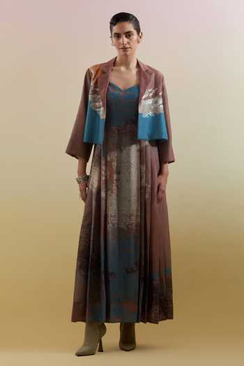 Clos Gliss Brown & Blue Jacket With Dress 