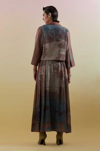 Clos Gliss Brown & Blue Jacket With Dress 