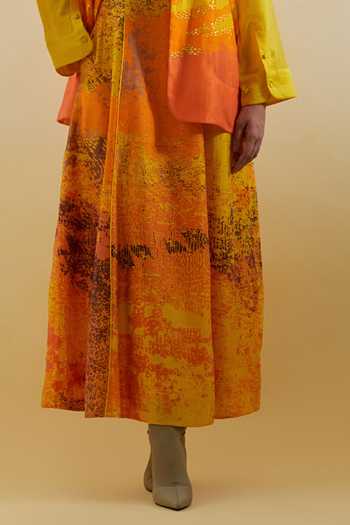 Clos_Yellow Silk, Linen High Neck, Keyhole Neck, Gliss Ombre Jacket With Dress _at_Aza_Fashions