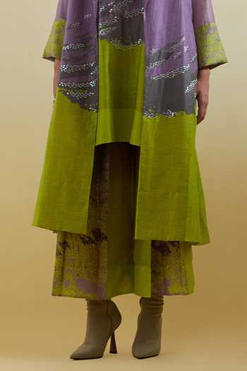 Buy_Clos_Purple Silk, Linen, Cotton High Neck, Shawl Gliss Printed Jacket Palazzo Set _Online_at_Aza_Fashions