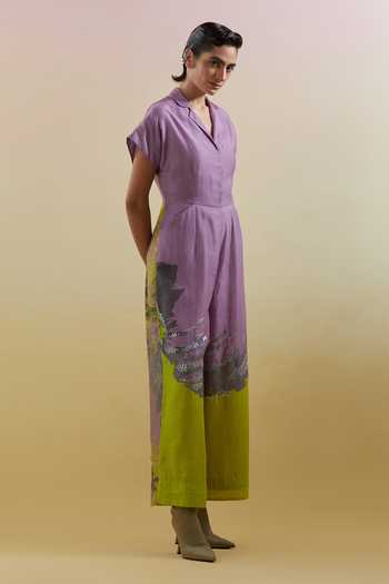 Shop Clos Green Gliss Lilac And Neon Jumpsuit Online at Aza Fashions Shop_Clos_Green Gliss Lilac And Neon Jumpsuit _Online_at_Aza_Fashions