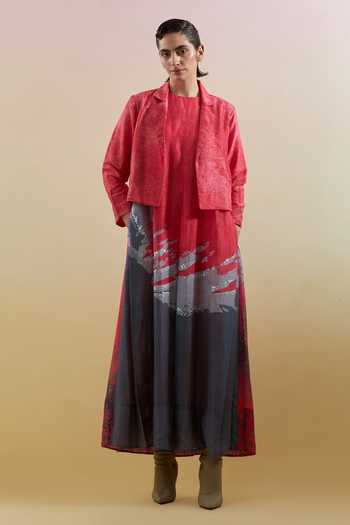 Clos Gliss Pink & Grey Jacket With Dress 