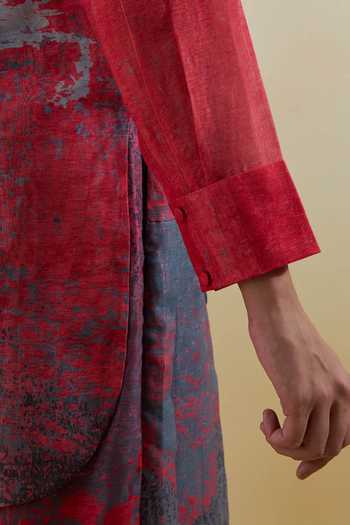 Buy_Clos_Pink Silk, Linen High , Open Gliss And Grey Jacket With Dress 