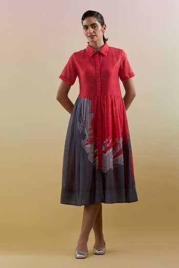 Clos Linen Silk Gliss Pink & Grey Dress 