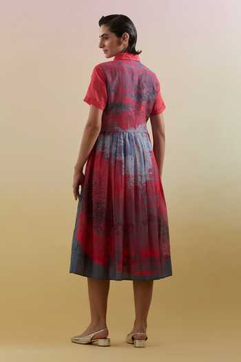 Clos Linen Silk Gliss Pink & Grey Dress 