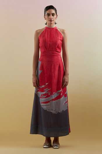 Clos Gliss Pink & Grey Halter Neck Dress 