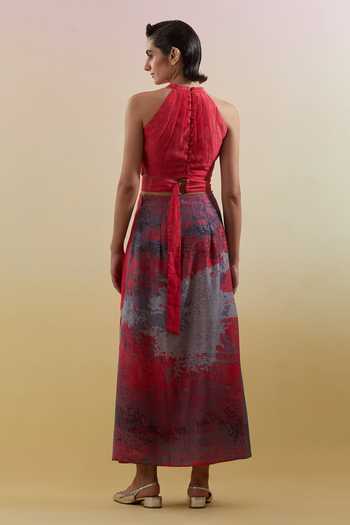 Clos Gliss Pink & Grey Halter Neck Dress 