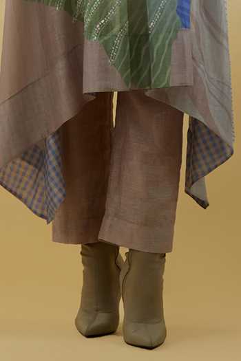 Clos_Blue Silk, Linen, Cotton Mandarin Collar Zaron Print Kurta Set _Online_at_Aza_Fashions